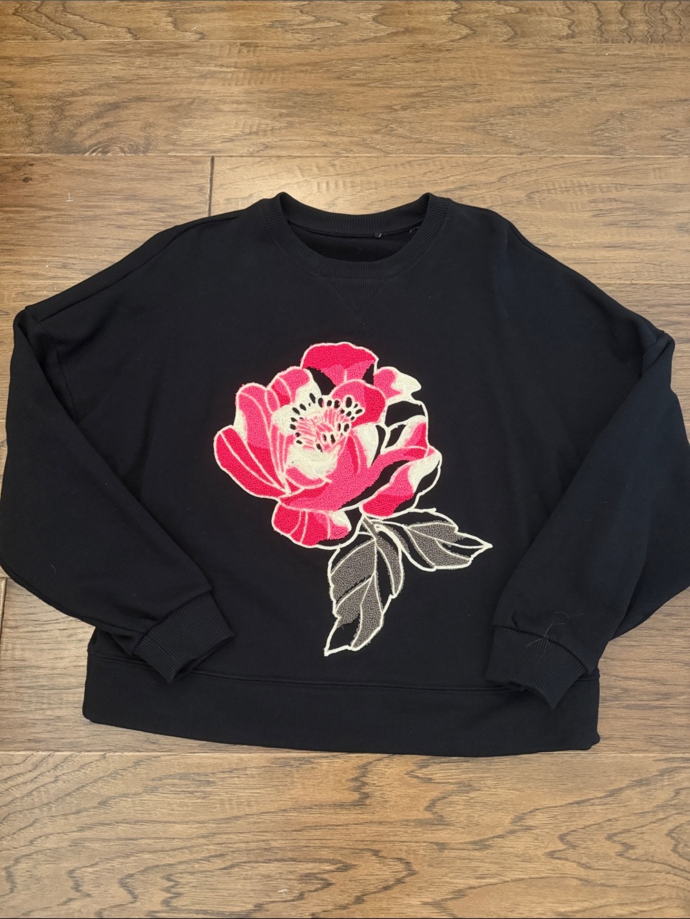 Ted Baker Adilinn Cotton Bouclé Flower oversized Black/Pink  Sweatshirt L/XL